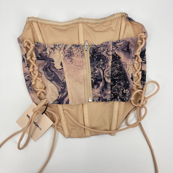 Superdown | Maeve Angel Toile Print Mesh Corset & Mini Skirt Set XS - Picture 5 of 15